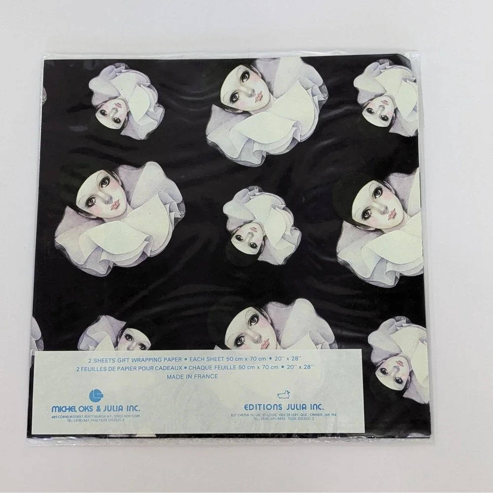 Vintage Mira Fujita Pierrot Mime Clown Gift Wrap Paper Sealed Michel Oks France
